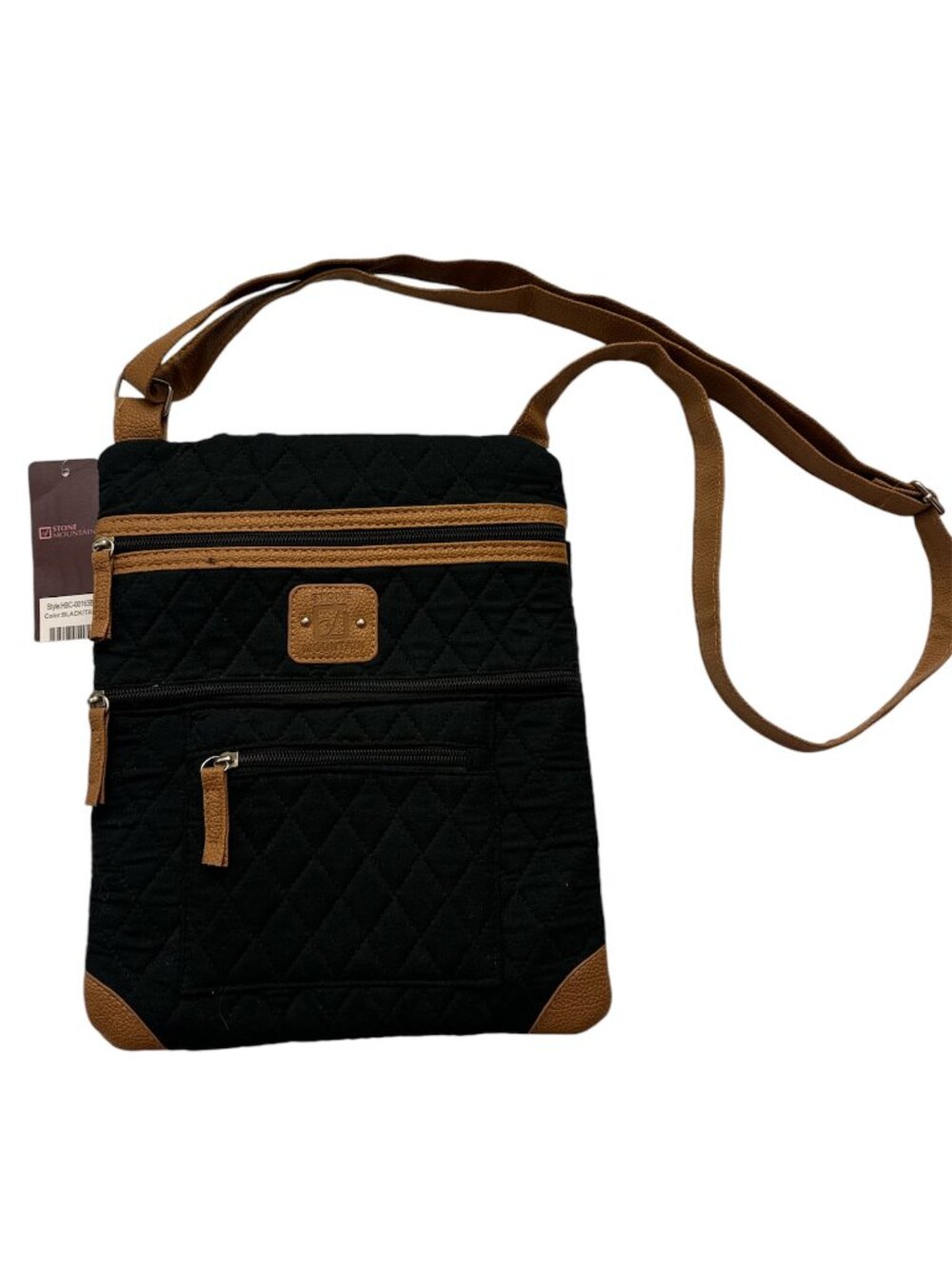 Stone Mountain Black Tan Quilted Crossbody Bag Multi Zip Organizer NWT